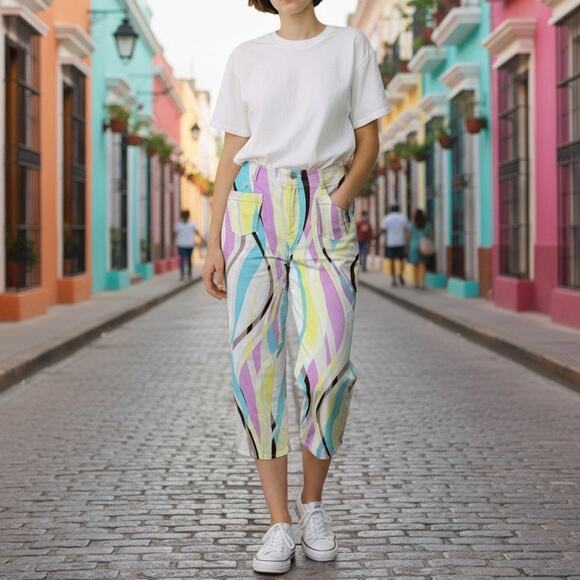 Escada Pants - Escada Sport Capri Pants M Multicolor Rainbow Retro Waves Maximalist Eclectic